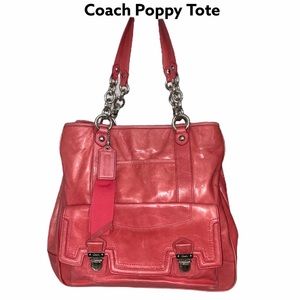 Coach Poppy NorthSouth RARE Raspberry Leather Tote